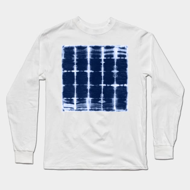 Shibori itajime indigo square blue Long Sleeve T-Shirt by marufemia